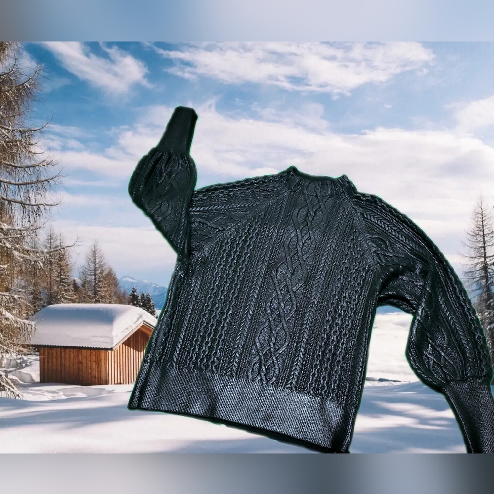 Black Metallic Look Cable Knit Women's Plus Size Sweater by Express - Picture 3 of 10